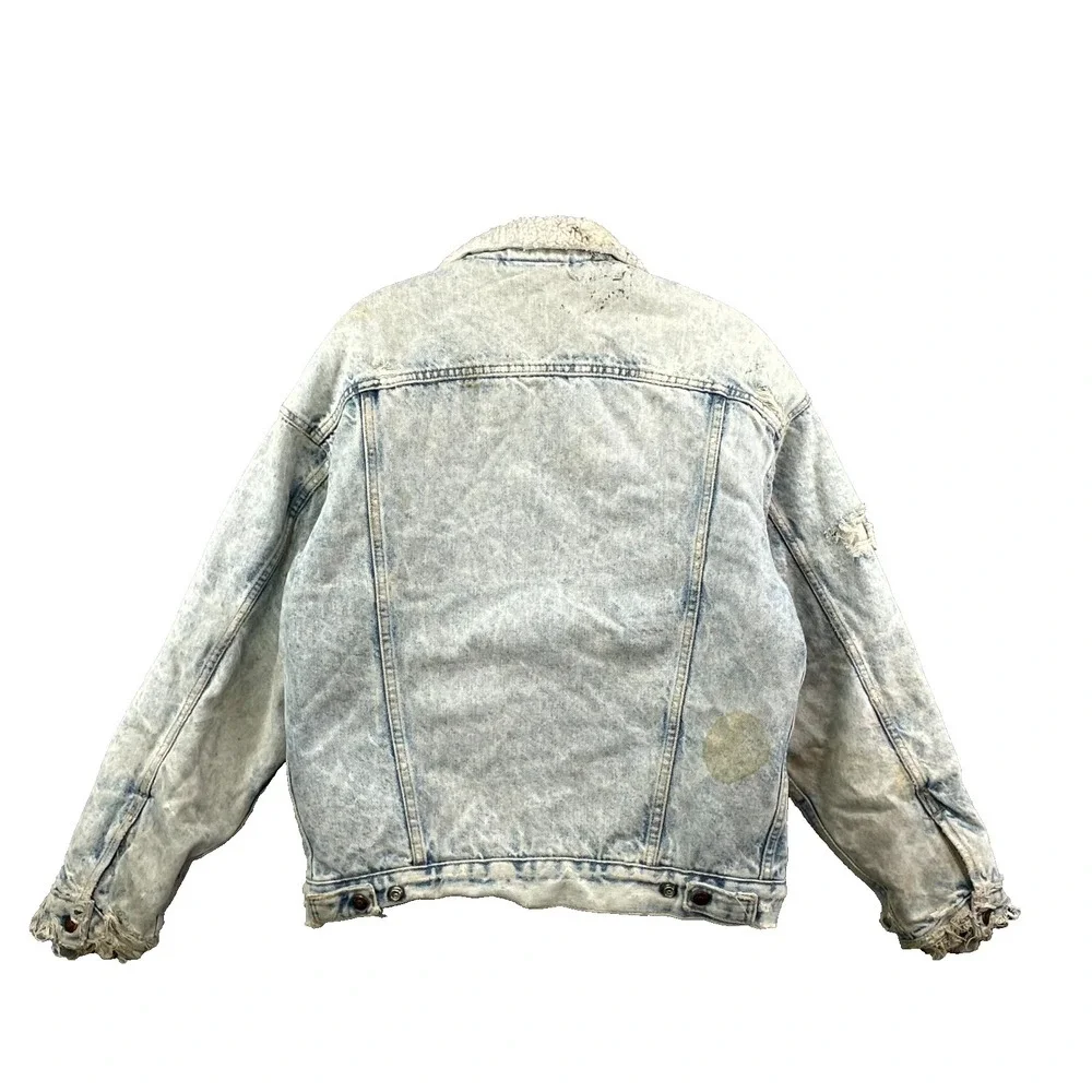 VTG Levi's Trucker Jacket Mens M Acid Wash Sherpa‎ Lined Distressed Western USA